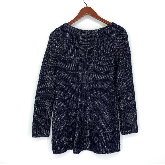 White House Black Market Navy Blue Metallic Fleck  Sweater With Removable Scarf - Picture 5 of 16